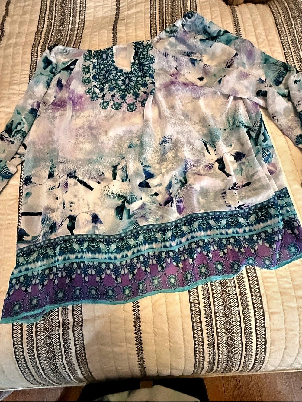 Jennifer Lopez Floral Embellished Blouse in Blue & Purple